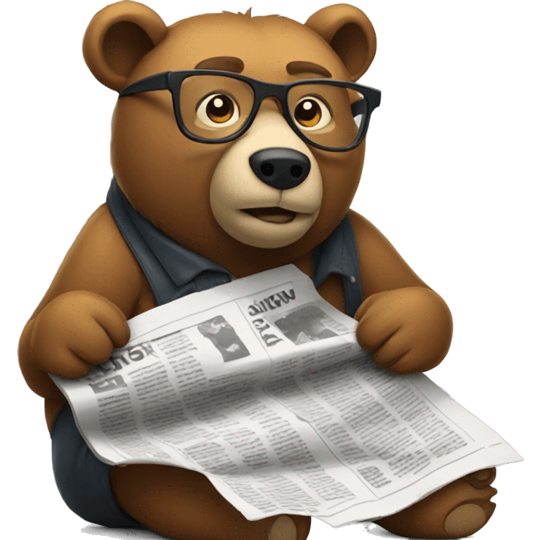 bear laying down wearing glasses reading newspaper emoji