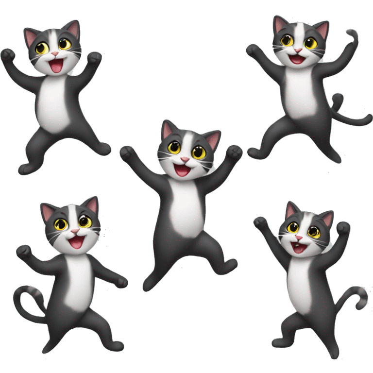 6 happy cats dancing together emoji