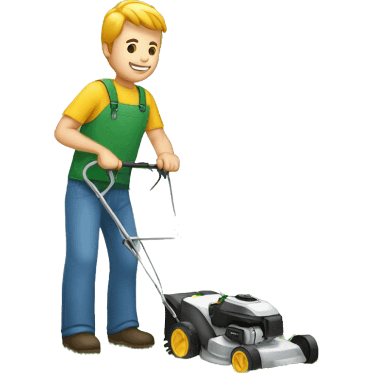 normal man cutting grass with lan mower emoji