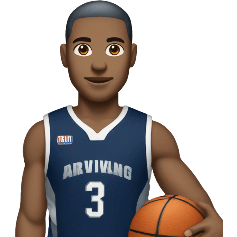 basketball player (light skin) in dark blue and silver uniform emoji