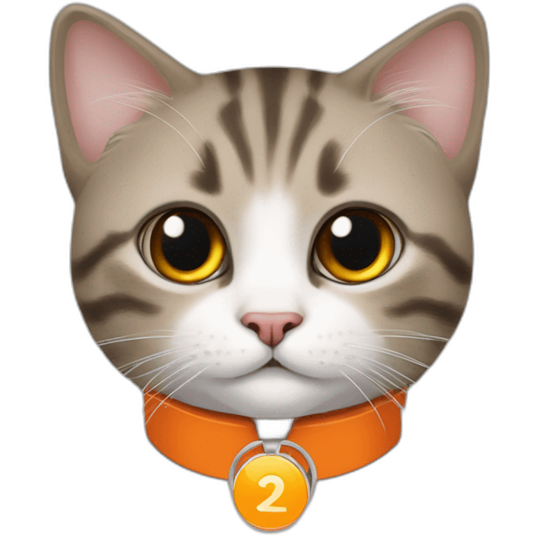 merkel cat with orange colored neckband and an airtag emoji