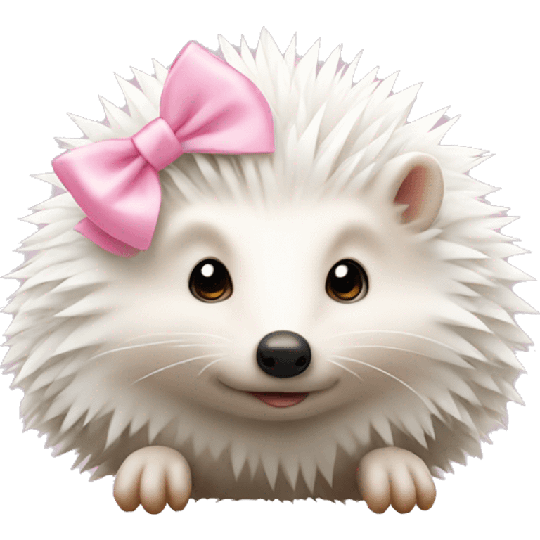 White hedgehog with pastel pink bow emoji