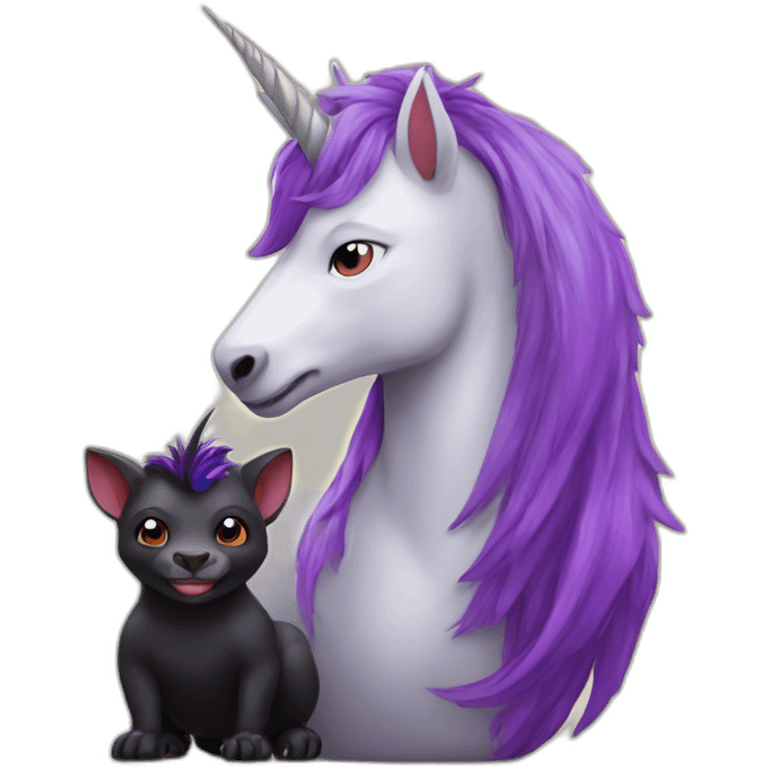 a unicorn with a purple mane sitting with a Tasmanian Devil emoji