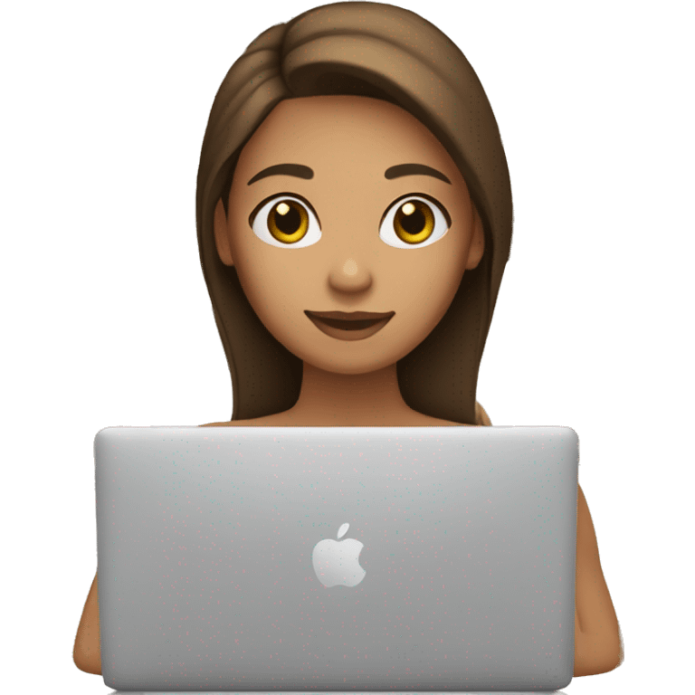 Girl with long straight brown hair and tan skin, working on macbook emoji