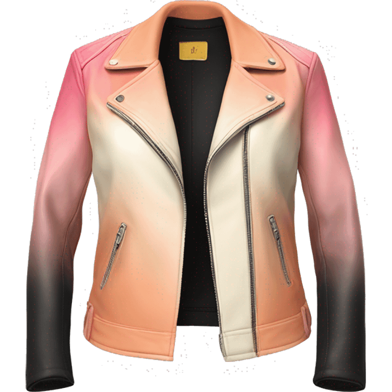 Realistic isolated side view of a cream ,peach,and Flamingo pink ombre open fashion leather jacket.  emoji