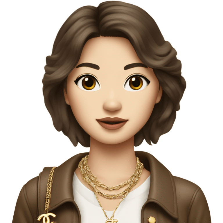 Realistic brown hair Chanel Asian Girl with Birkin bag and Chanel necklace emoji