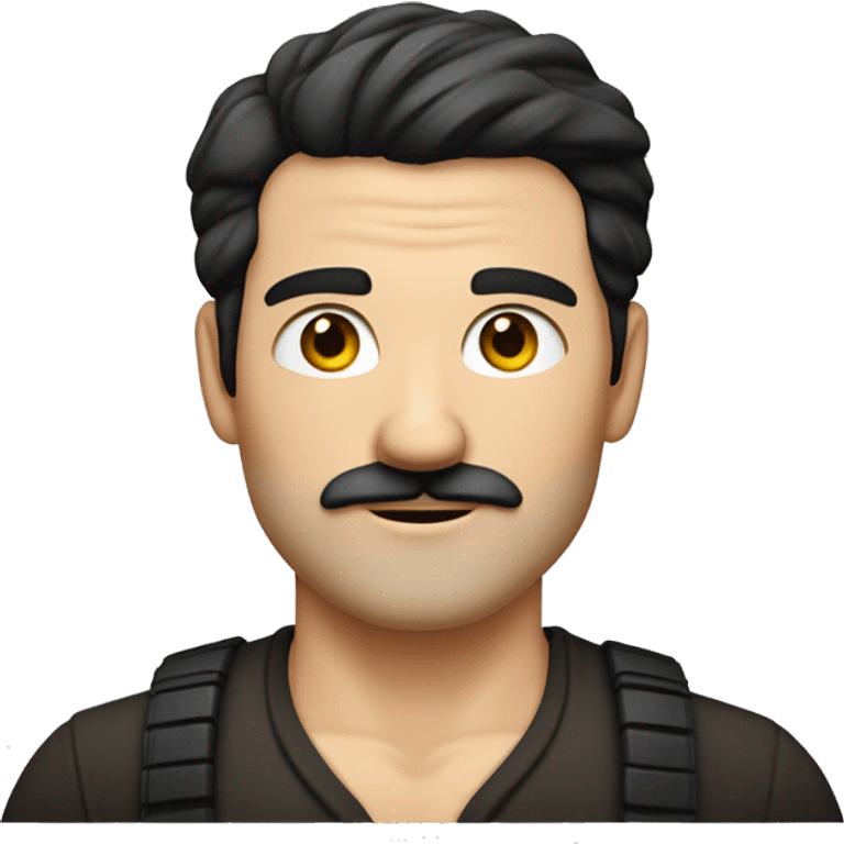 white German man with black hair, the sides and back almost shaved off and the top longish and parted. he also has a stubby mustache emoji