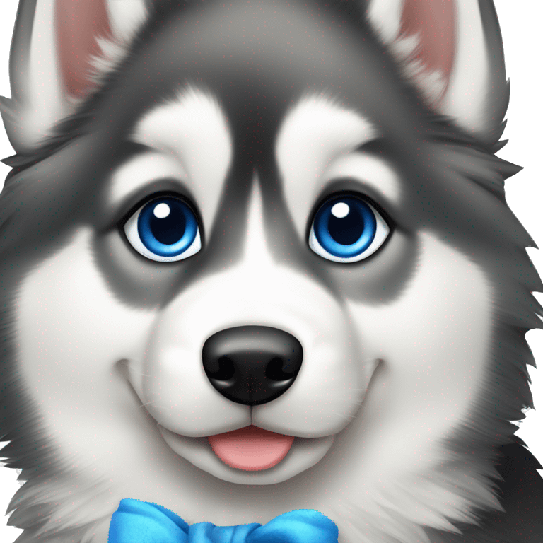 siberian husky puppy with black and white fur with blue eyes emoji