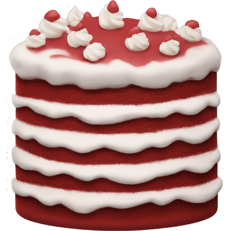 Kawaii red velvet cake  with layers and frosting  and dollops of whipped cream emoji