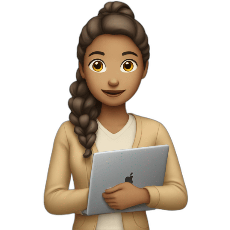 IT light tan skin girl student holding laptop emoji