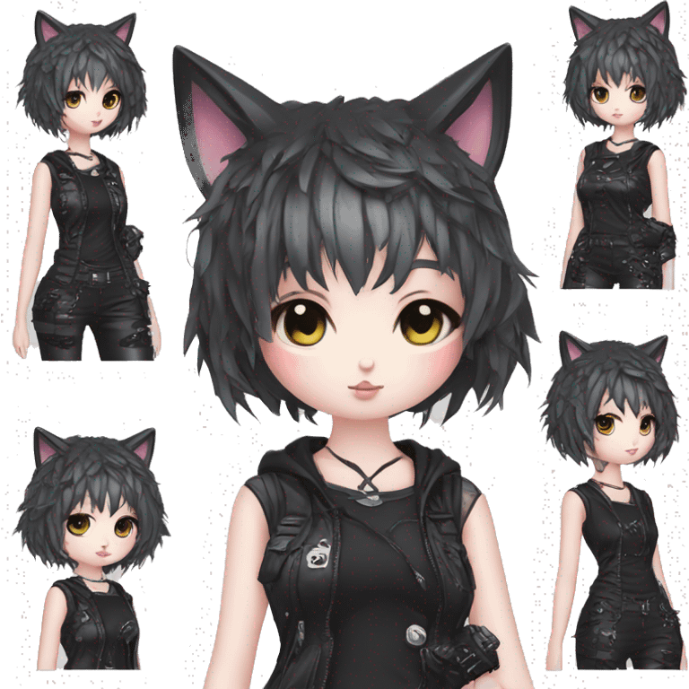 Edgy Kawaii Cute Cool Cartoon Beautiful Elegant Pretty Anime Punk Techwear Gothic Catgirl emoji