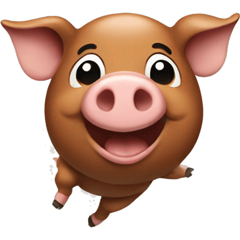 a happy brown pig smiling and jumping emoji