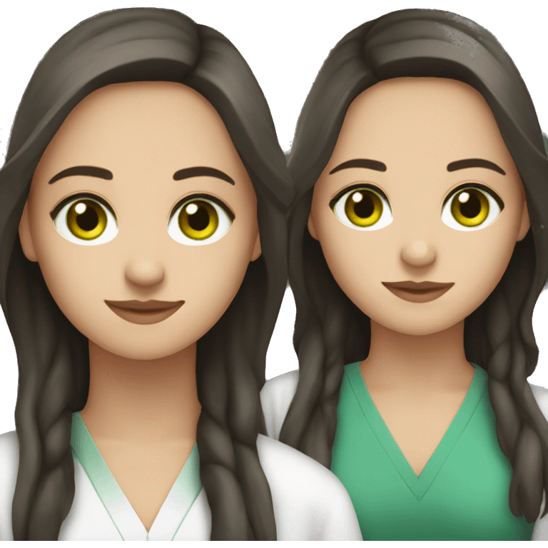 create a medical student with long dark brown hair, fair skin, green eyes emoji