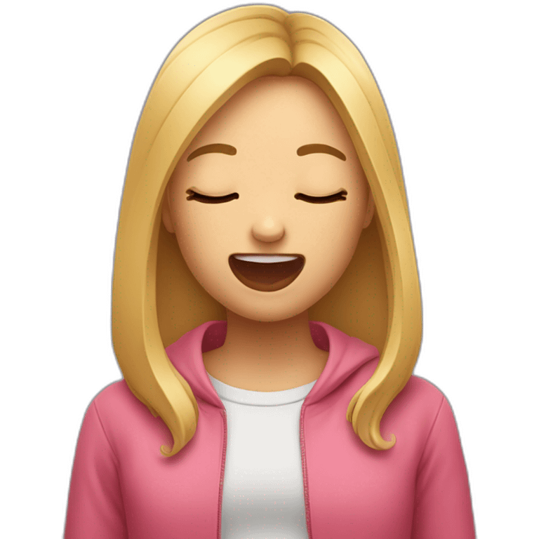 Girl with closed eyes open mouth stretching tongue wide out emoji