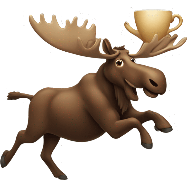 A moose running with cup of coffee emoji