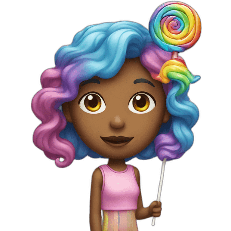 girl with rainbow swirly lollipop emoji