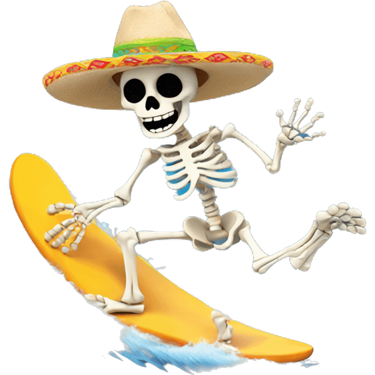 Skeleton with a sombrero surfing a wave  emoji