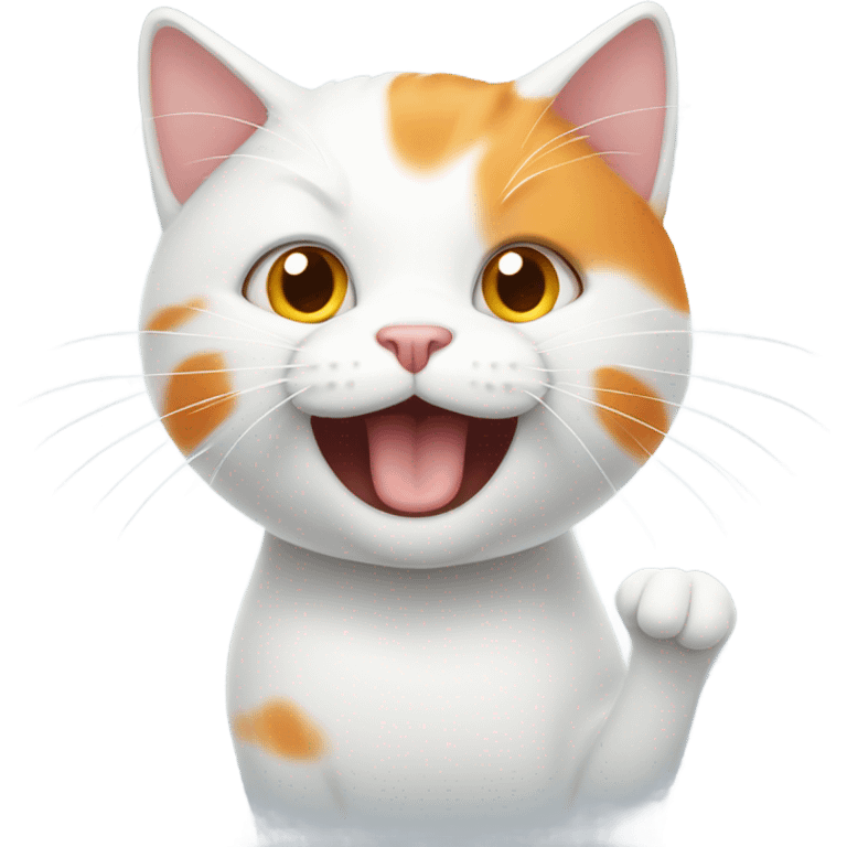 White cat with a little orange hair on its head meowing with his paws in the air emoji