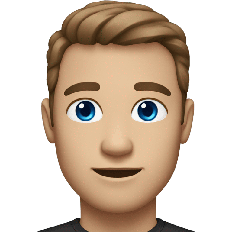 man with gray blue eyes, brown hair, black shirt emoji