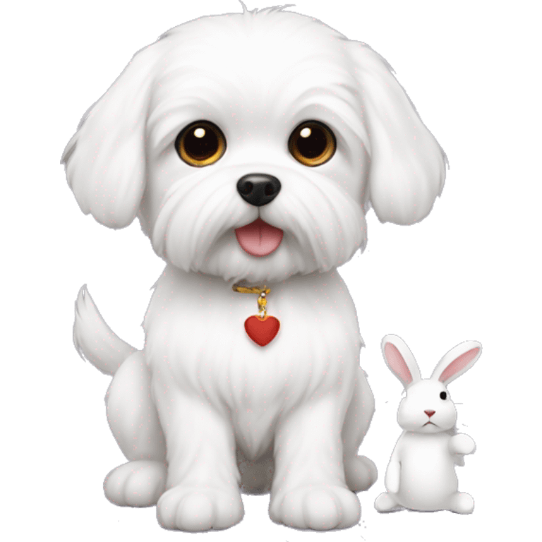 white maltese with small toy of rabbit shape dol emoji