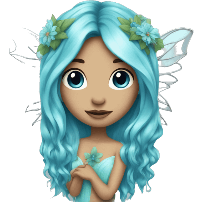 Beautiful, flower, fairy, blue, turqoise, silver, long hair, big wings emoji