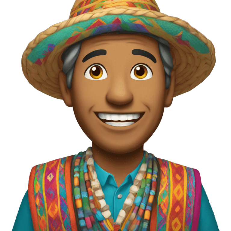 Generates an emoji of a joyful Peruvian man in colorful attire emoji