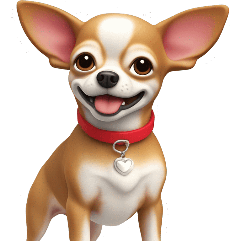 Perro Chihuahua sostiene corazón rojo, fondo blanco, claymation emoji