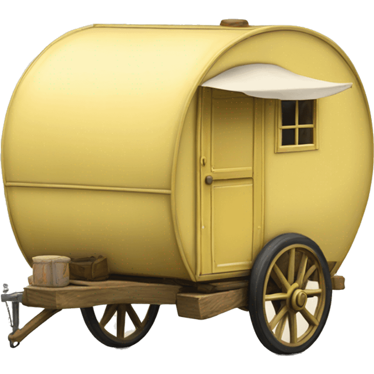 Realistic light yellow vintage round gypsy caravan wagon camper emoji