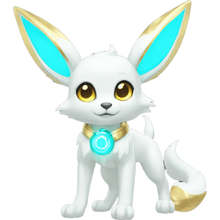 Shiny White Angelic Electric Albino Umbreon. cyan eyes and cyan markings. Golden rings full body emoji