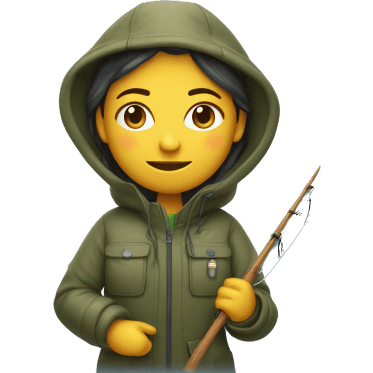 fisher woman in fisheing jacket and fishing tool in hand   emoji