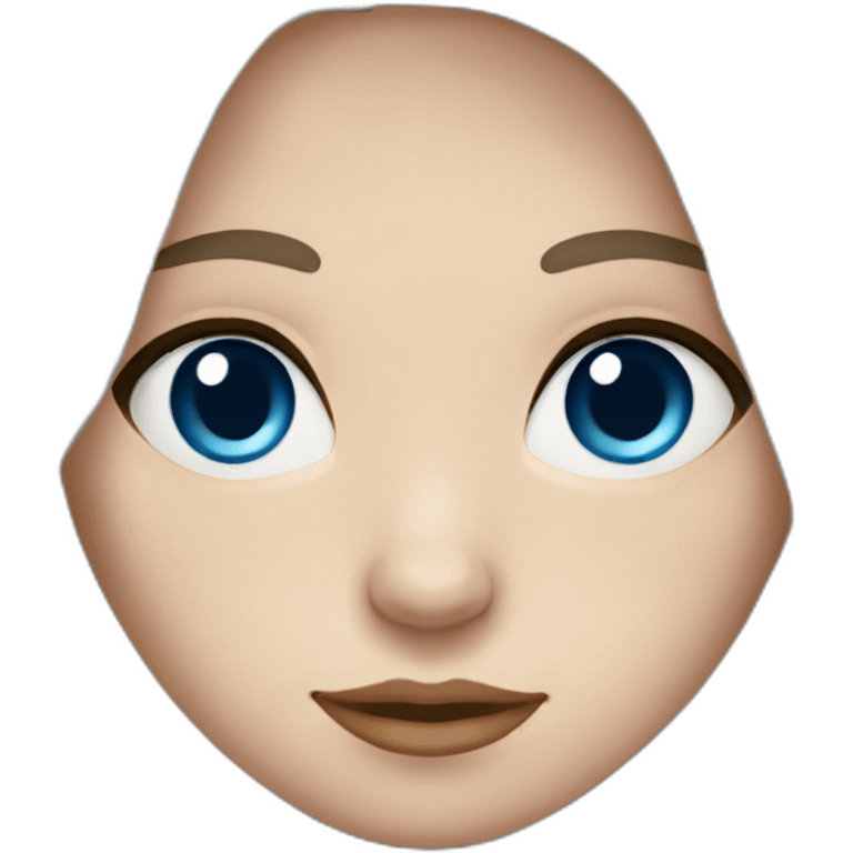 Woman with very white skin, round face, blue eyes, long brown hair, freckles on the nose emoji