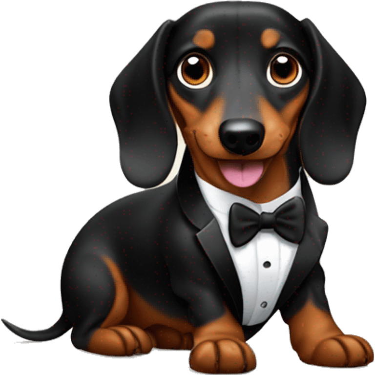 A happy black and brown dachshund dog in a tuxedo emoji