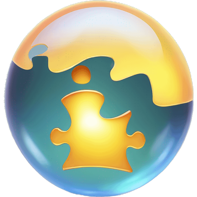  broken puzzle piece floating inside a glassy, glowing orb. The orb has a faint crack, but it’s still shimmering with light. emoji