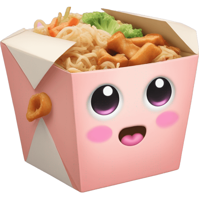 Pastel Chinese food takeout box with kawaii eyes  emoji