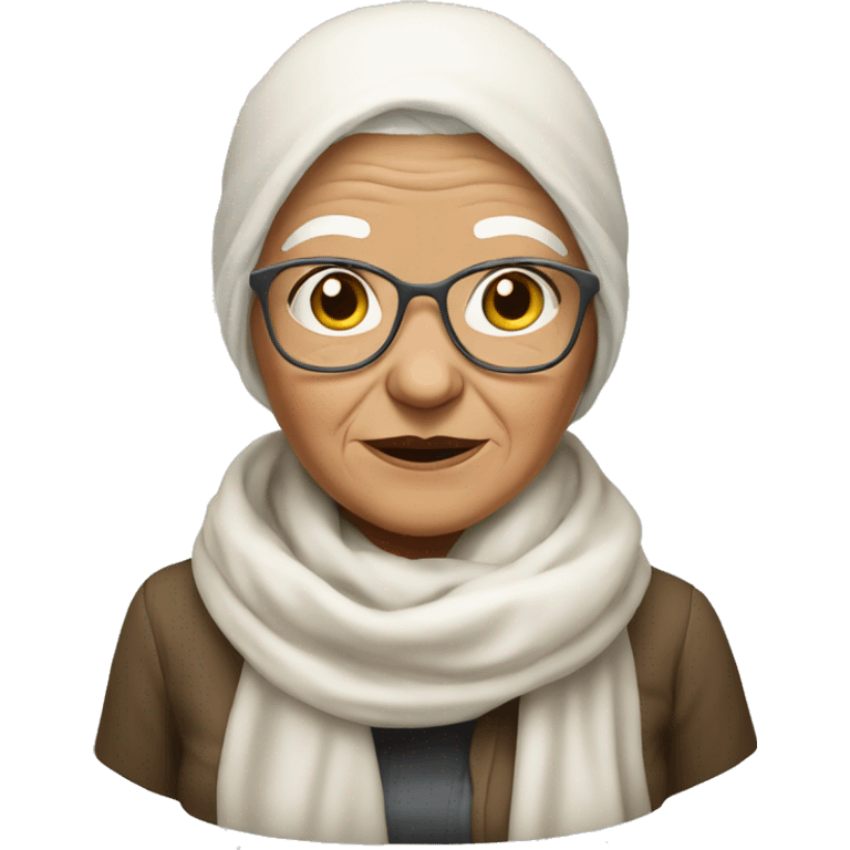 a granny wearing a white scarf around her head tied at the chin  emoji