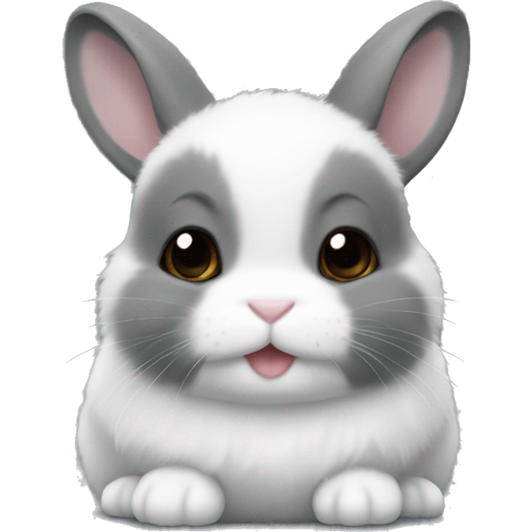 netherland dwarf bunny with dark gray fur and white fur on the bottom emoji