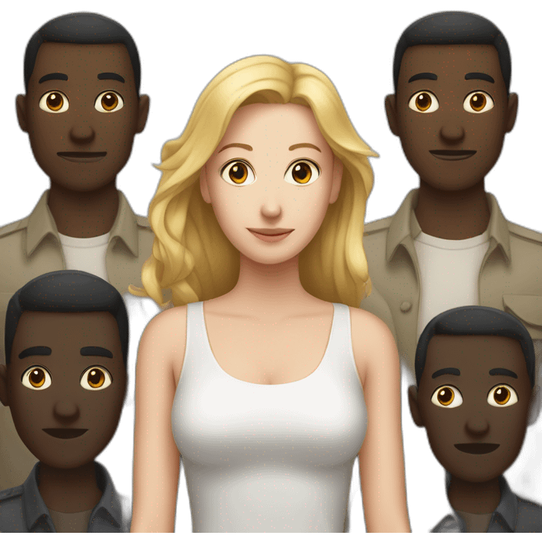 six dark-skinned men stand behind a pale woman emoji