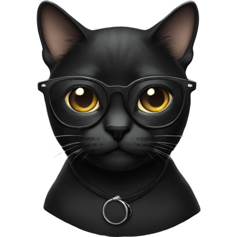 Cat black wearing glasses black emoji