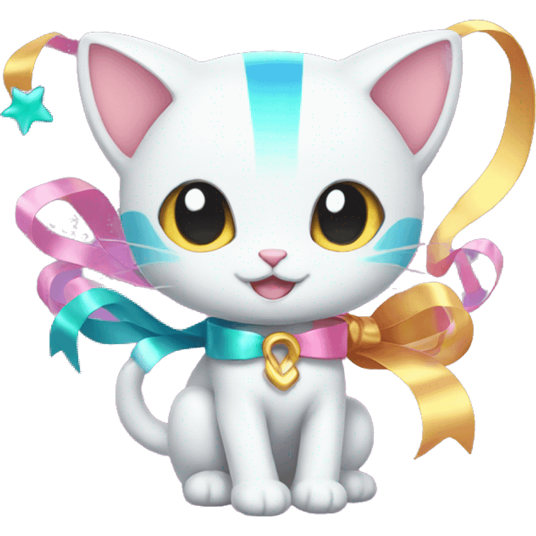 Shiny colorful Mew with ribbons emoji