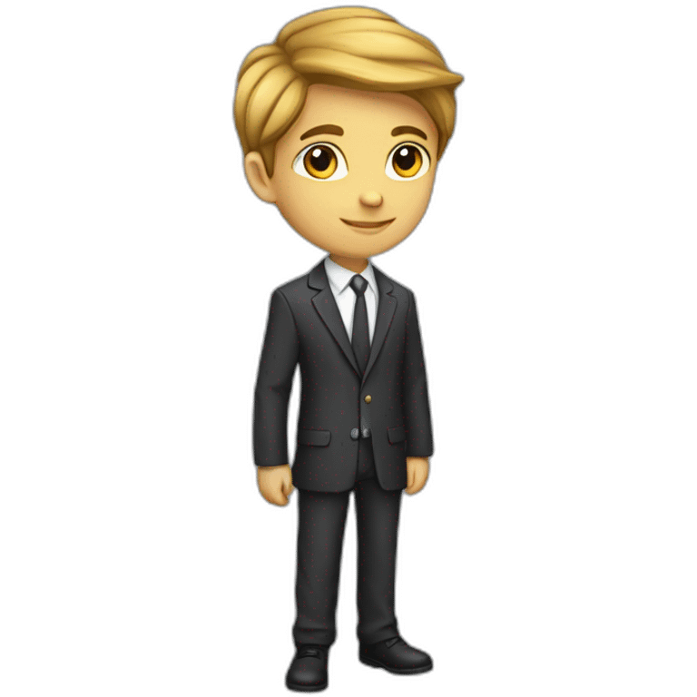 Classy programmer, 13 years old, coat, formal outfit, pc in hands emoji