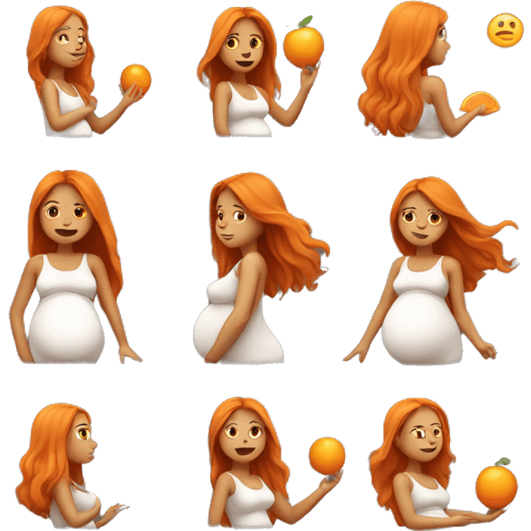 Tan girl with long orange hair holding pregnant stomach emoji