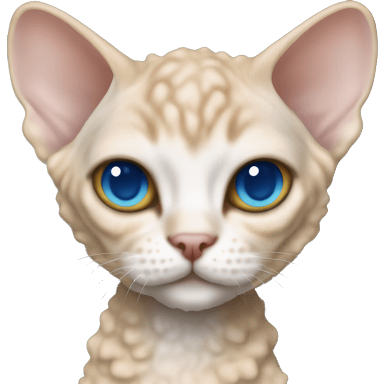 Tall Beige long curly fur Devon Rex Cat Full Body blue eyes  emoji