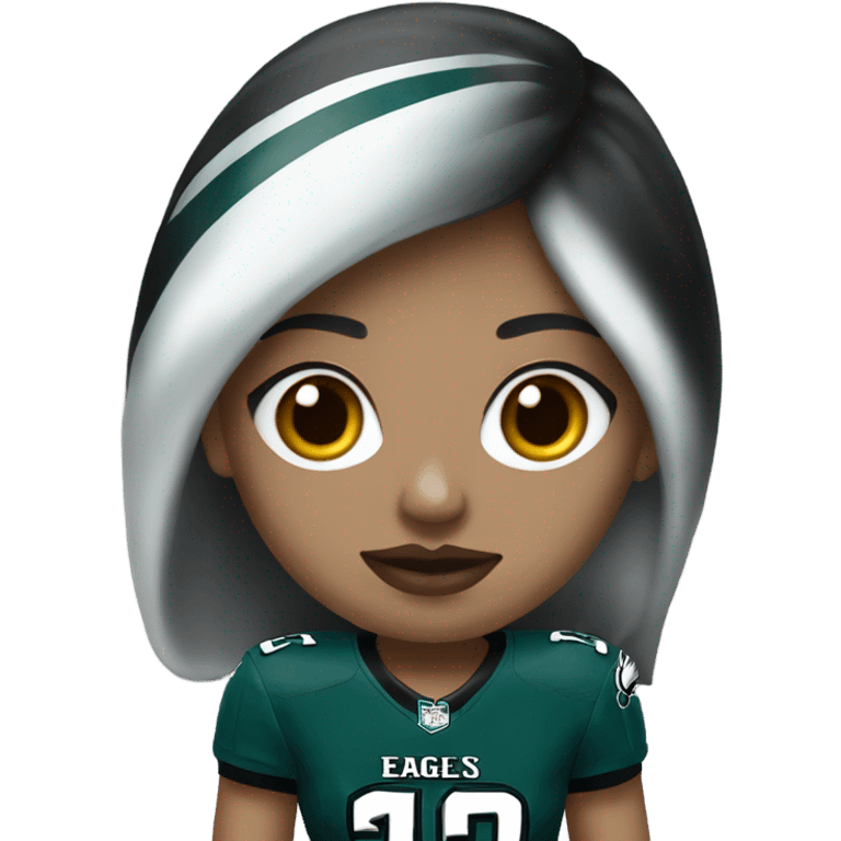  White skin female dark hair red lips wearing Philadelphia Eagles jersey emoji