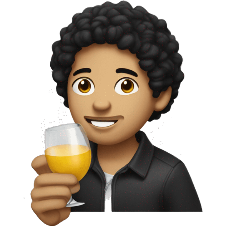 Young guy dark hair drink wine eating egg roll emoji