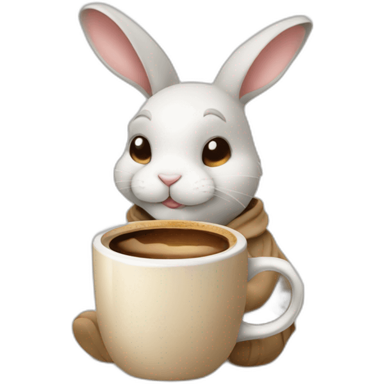 lazy rabbit with coffe with beige clothe emoji