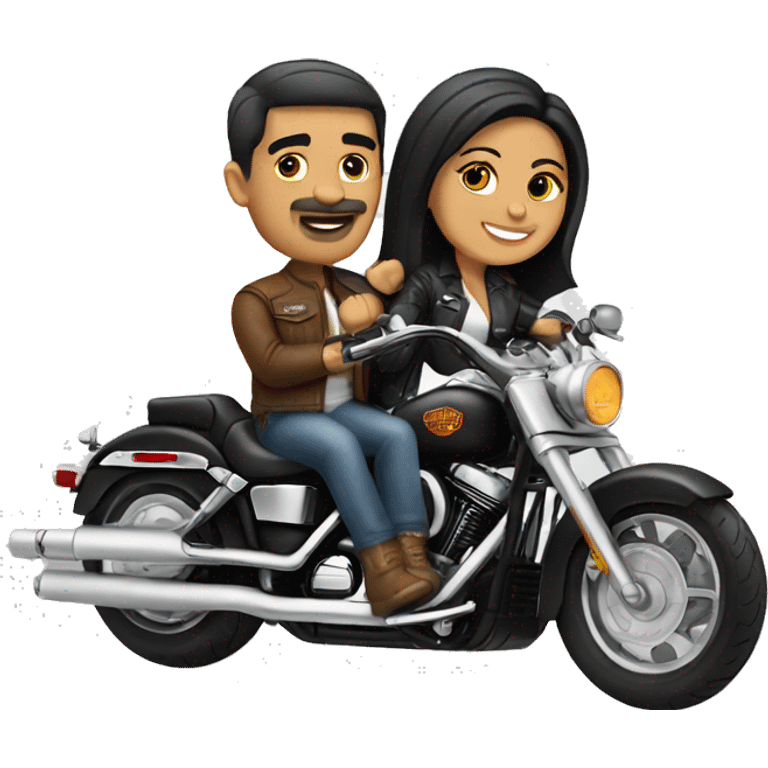 Mexican couple on a Harley Davidson motorcycle  emoji