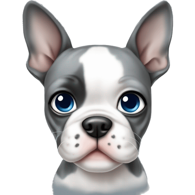 grey and white boston terrier puppy with blue eyes emoji