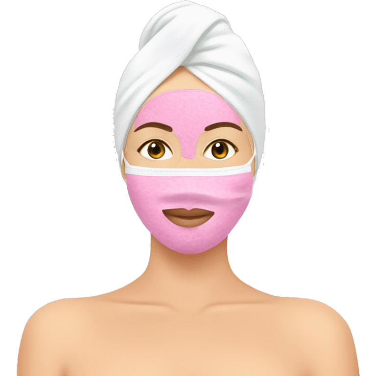 Lady with pink face mask spa beauty full face relaxing with cucumbers on eyes emoji