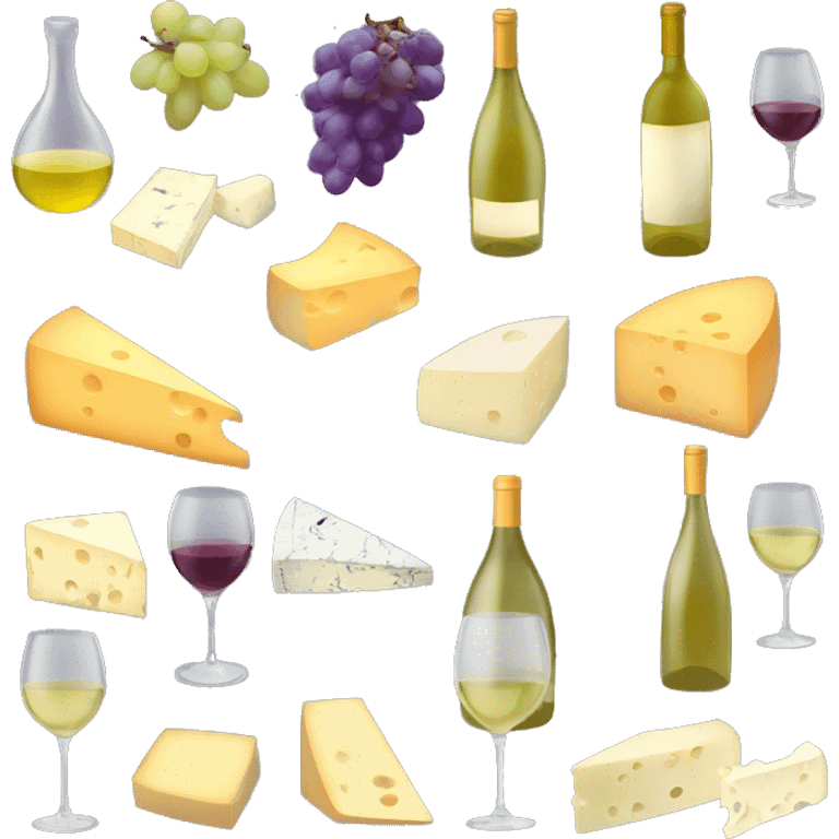 White wine and cheese board with different kinds of cheese and grape  emoji