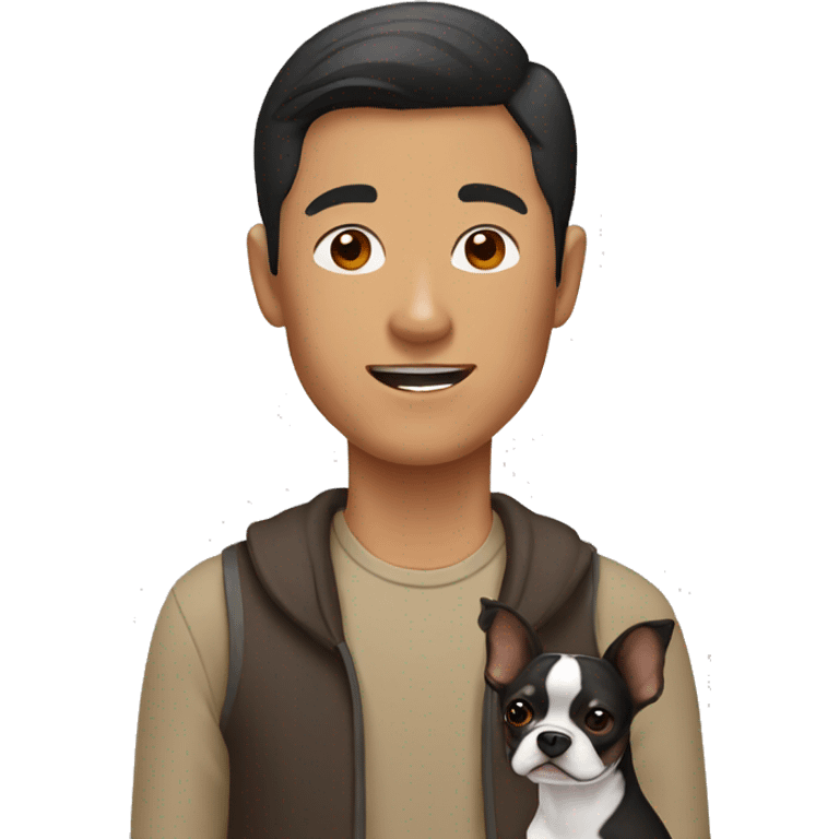 Asian man with brown Boston terrier emoji